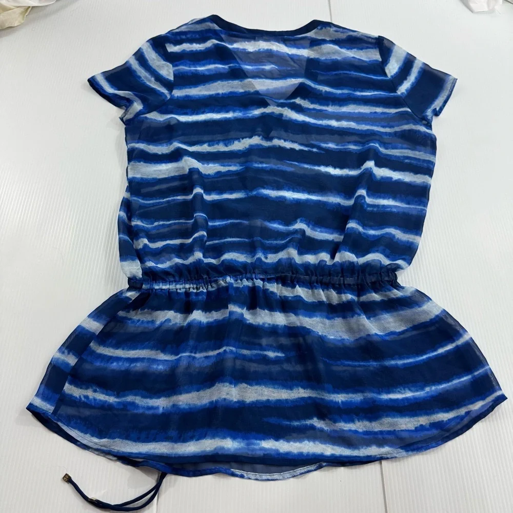 429. Women’s Michael Kors Navy and White Striped sheer swim coverup‎ (M)